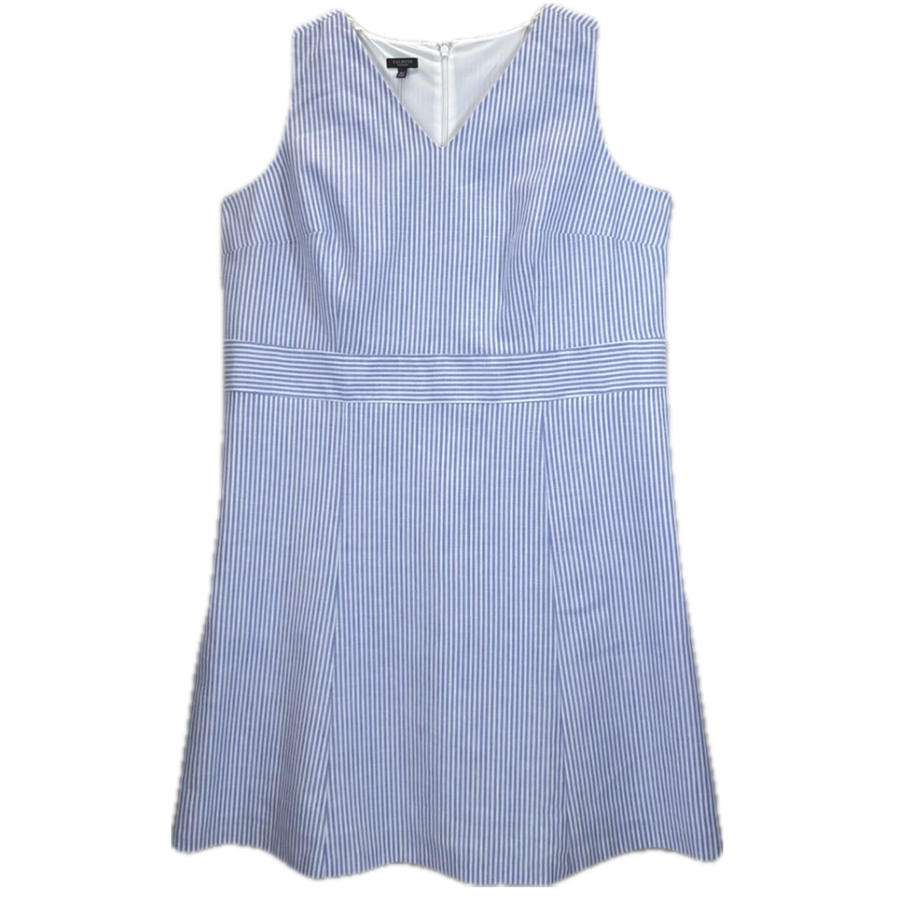 Talbots Lightweight Seersucker Fit Flare Dress 16W Plus Petite Striped Lining